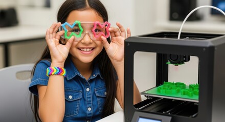 Young girl enjoys 3D printing educational fun and creativity