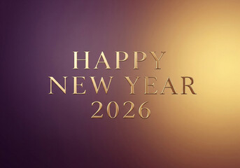 Happy New Year 2026 elegant and luxurious greeting card with classic gold typography on a soft focus purple and golden gradient background for a sophisticated holiday