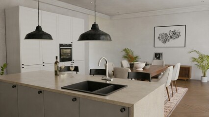 modern kitchen interior with kitchen