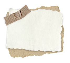 Torn Notebook Paper with Grid and Spiral edge. Vintage ripped sheet with blank scrap and tape on craft background for scrapbooking, collage, journal and creative design isolated