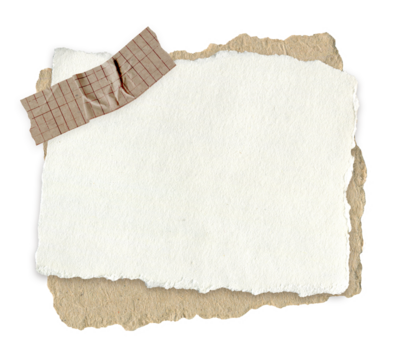 Torn Notebook Paper with Grid and Spiral edge. Vintage ripped sheet with blank scrap and tape on craft background for scrapbooking, collage, journal and creative design isolated