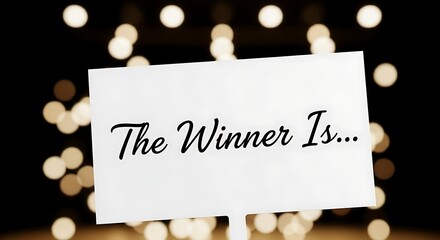 The Winner Is… Placard with Bokeh Background — Celebratory Design Conveying Excitement, Achievement, and Joy in a Festive and Vibrant Atmosphere