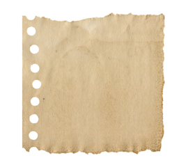 Torn Vintage Brown Sticky Note. Retro old paper scrap isolated on transparent background for scrapbooking, collage, stationery craft, journal pages and creative handmade design