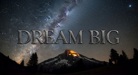 Dream Big bold typography with mountain peak and starry sky background