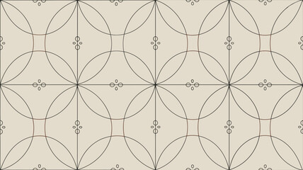 Fototapeta premium A seamless pattern featuring overlapping circles and small floral elements on a beige background design style