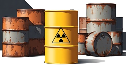 3D Render of Yellow Hazard Barrel in Warehouse