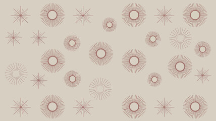 Pattern of circles with radiating lines and starbursts on a light beige colored background design art