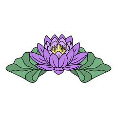 Hand drawn purple lotus flower line art vector illustration isolated on white background