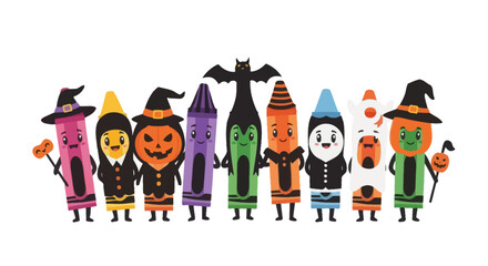 Halloween Crayons Characters: A colorful collection of crayons dressed in Halloween costumes.