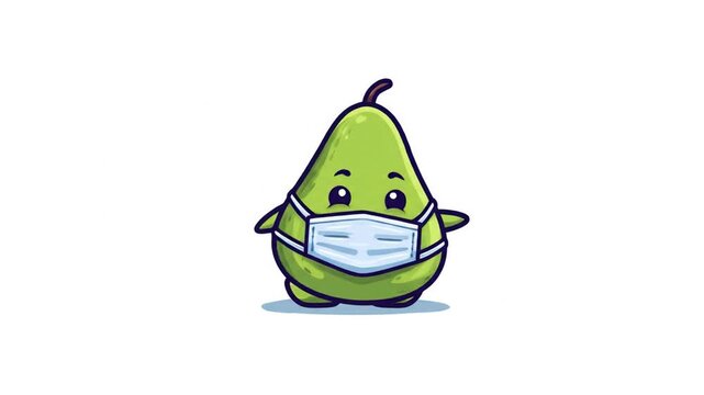 Cute pear wearing face mask