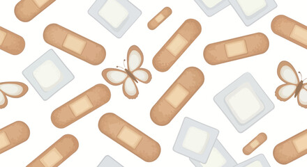 A playful pattern of adhesive bandages and delicate butterflies.