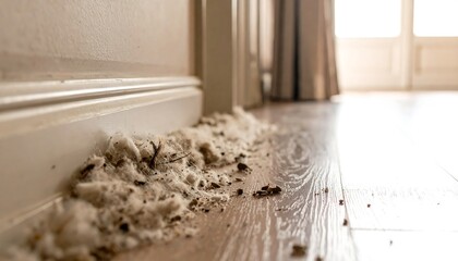 Dust bunnies clinging to baseboards
