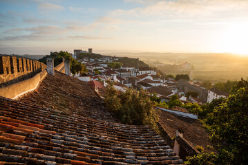 Medieval Town of Obidos in Portugal with Castle Walls and Scenic Sunrise View