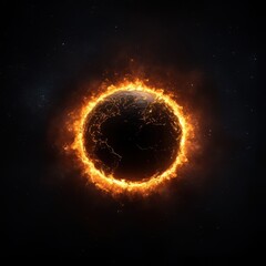 Naklejka premium Fiery Earth Surrounded by Cosmic Flames in Dark Space