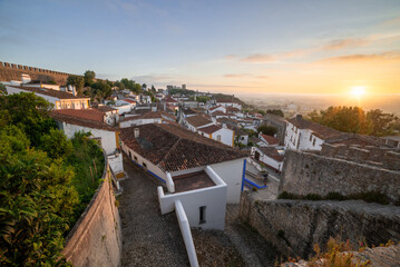 Medieval Town of Obidos in Portugal with Castle Walls and Scenic Sunrise View