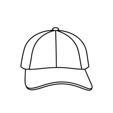 Simple Baseball Cap Line Drawing Isolated on White
