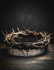 Fototapeta premium Crown of thorns on dark wooden surface