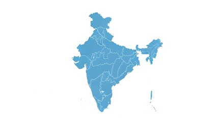 A light blue map of india with internal borders on a white background in a simple graphic style
