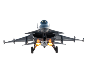 Futuristic Stealth Jet Climbing with Afterburner Flames – Transparent PNG