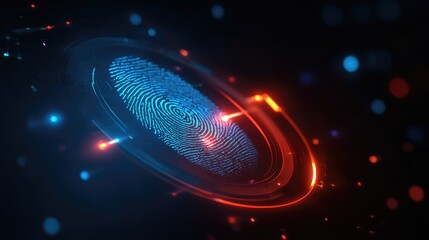 Futuristic Digital Fingerprint Technology with Bright Lights and Abstract Background