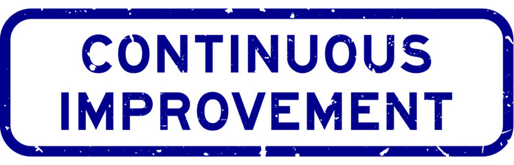 Grunge blue continuous improvement word rubber square seal stamp on white background