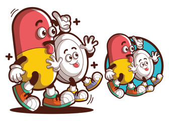 Pill capsule cartoon characters