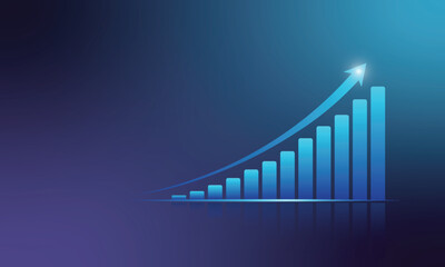A vector illustration showcasing business growth with an upward arrow and bar chart. Represents success, progress, and positive trends in a modern style.
