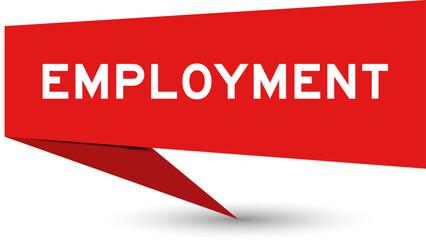 Red color speech banner with word employment on white background