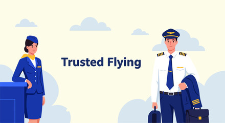 Banner for pilot and flight attendant, vector illustration