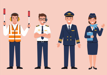 Various jobs at the airport, vector illustration