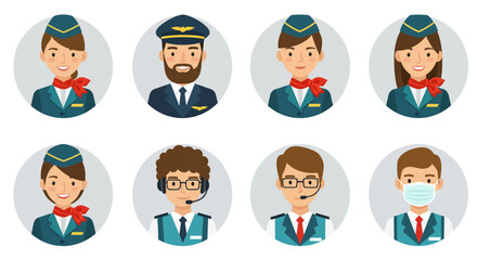 Vector illustration various pilot and flight attendant uniforms