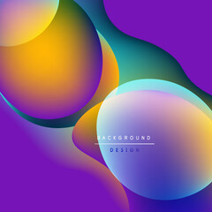 Abstract fluid shapes overlap, creating vibrant color gradients. Purple, orange, teal dominate composition. Modern design element.