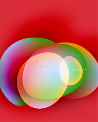 Abstract colorful overlapping circles. Vibrant hues blend, creating dynamic visual effect. Red background enhances contrast, modern design.