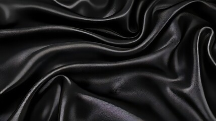 Intricate Black Fabric Ripples and Swirls, A Luxurious Dark Textile Texture with Soft Highlights