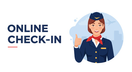 A modern horizontal banner in a flat design vector style, suitable for an online check-in advertisement