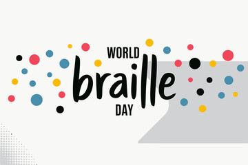 World Braille Day Modern Vector Illustration. Colorful dots design promoting global awareness, literacy, and inclusivity for blind and visually impaired individuals and accessibility.