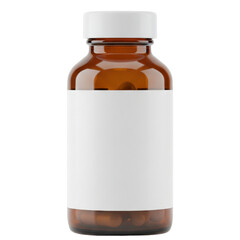 Amber Glass Pill Bottle with Blank White Label Mockup