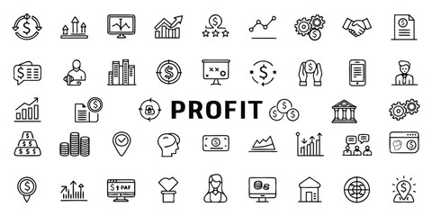 Business and Finance Icon Set with Profit Theme and Financial Symbols vector illustration