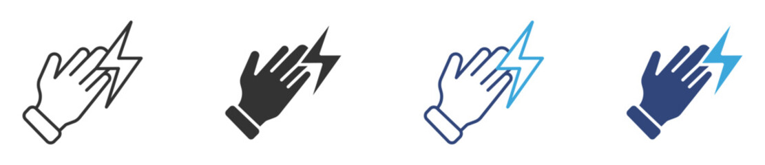 Electric shock icon set, Person hand being struck by lightning bolt icon ,  vector illustration. 