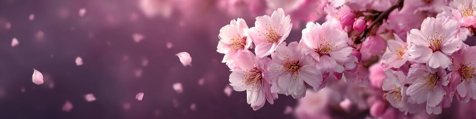 The delicate pink cherry blossoms signal sptime, gently releasing petals into a soft, blurred background of nature's beauty. (150)
