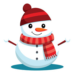 Cute Cartoon Snowman Wearing Red Hat and Scarf in winter Christmas design. These vector pictograms are of a cartoon, character, cute, happy, smiling, illustration. 