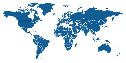 Dark Blue World Map With Country Borders. These vector pictograms of a globe, earth, continents, countries, borders, political map, geography, international, global, cartography, illustration.  © Hafiz