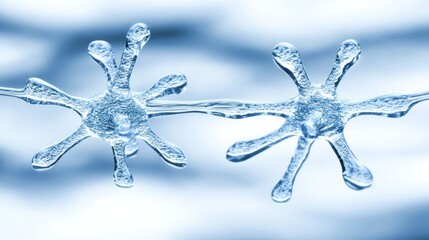 Two Abstract Water Droplet Structures Connected, Blue Tones, Artistic Concept.