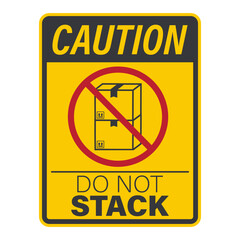 Isolated pictogram prohibition label showing no stacking cardboard boxes, symbol for fragile cargo safety, shipping protection, and secure package handling.