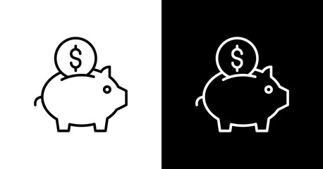 Piggy Bank White Icon Set Design