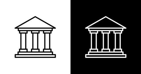 Bank Building White Icon Set Design