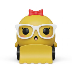 Adorable Cartoon Character  Yellow Chick with Glasses and Bow