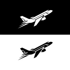 Airplane Taking Off Black and White Vector Illustration