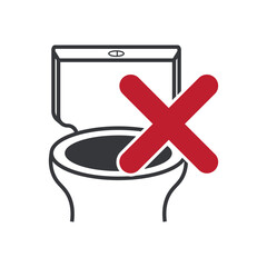 Isolated icon restroom toilet symbol and red cross, showing bathroom temporary out of order or service warning.
