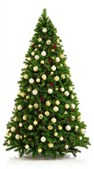 Fototapeta premium Festive Christmas Tree: A majestic Christmas tree stands adorned with shimmering ornaments and twinkling lights, capturing the spirit of the holiday season.